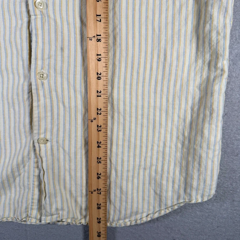 Banana Republic Mens Linen Cotton Striped Button Down Shirt Yellow Blue Medium